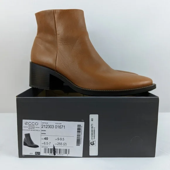 ECCO Sartorelle Shape 35 Ankle Boot Leather Inside Zip Sierra EU40 US 9-9.5 NIB - Picture 14 of 14